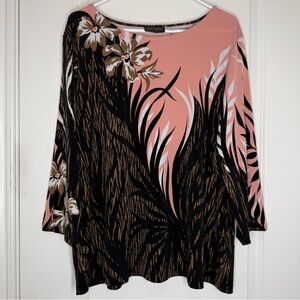 Bob Mackie Wearable Art 3/4 Sleeve top floral grass pattern Women’s size XL